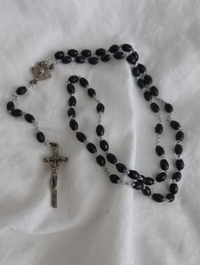 Black Rosary Necklace with Crucifix